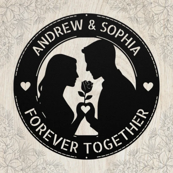 Personalized Romantic Couple Metal Sign Custom Lovers Wall Decor Personalized romantic couple metal sign in 16 gauge steel for love wall decor, custom name plaque for weddings, anniversaries, and Valentine gift.