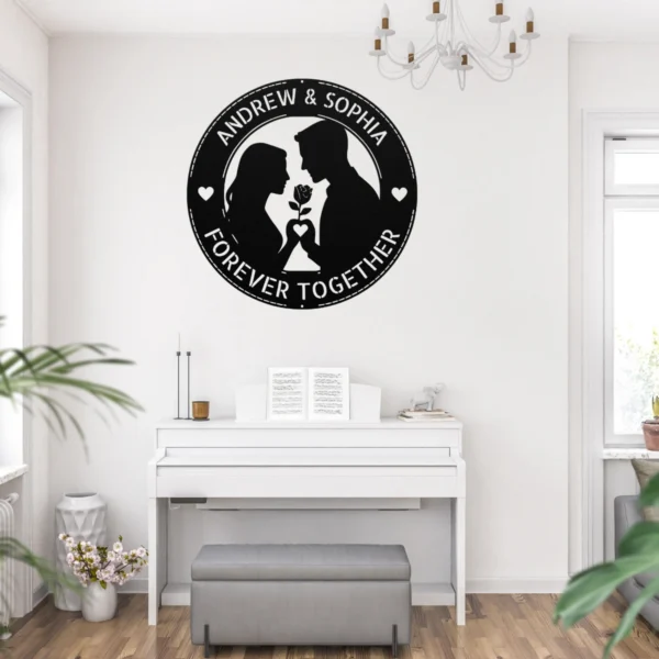 Personalized Romantic Couple Metal Sign Custom Lovers Wall Decor Personalized romantic couple metal sign in 16 gauge steel for love wall decor, custom name plaque for weddings, anniversaries, and Valentine gift.
