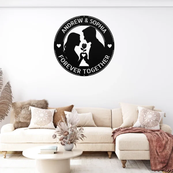 Personalized Romantic Couple Metal Sign Custom Lovers Wall Decor Personalized romantic couple metal sign in 16 gauge steel for love wall decor, custom name plaque for weddings, anniversaries, and Valentine gift.