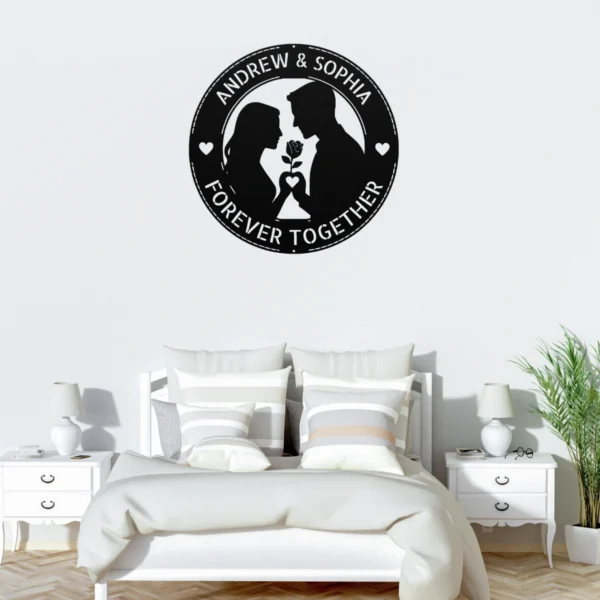 Personalized Romantic Couple Metal Sign Custom Lovers Wall Decor Personalized romantic couple metal sign in 16 gauge steel for love wall decor, custom name plaque for weddings, anniversaries, and Valentine gift.