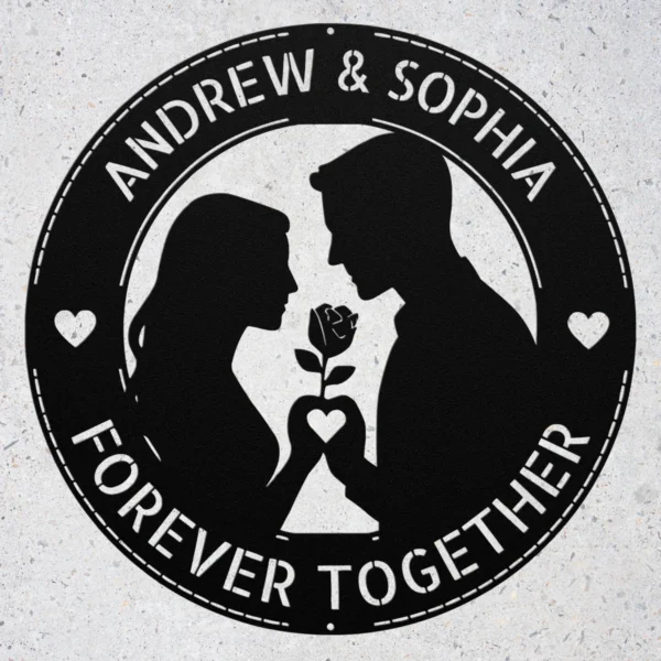 Personalized Romantic Couple Metal Sign Custom Lovers Wall Decor Personalized romantic couple metal sign in 16 gauge steel for love wall decor, custom name plaque for weddings, anniversaries, and Valentine gift.