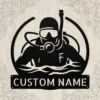 Personalized Scuba Diver Metal Sign Underwater Art Decor Personalized scuba diver metal sign in 16 gauge steel for underwater wall decor, custom ocean plaque for divers, beach home and gift art.