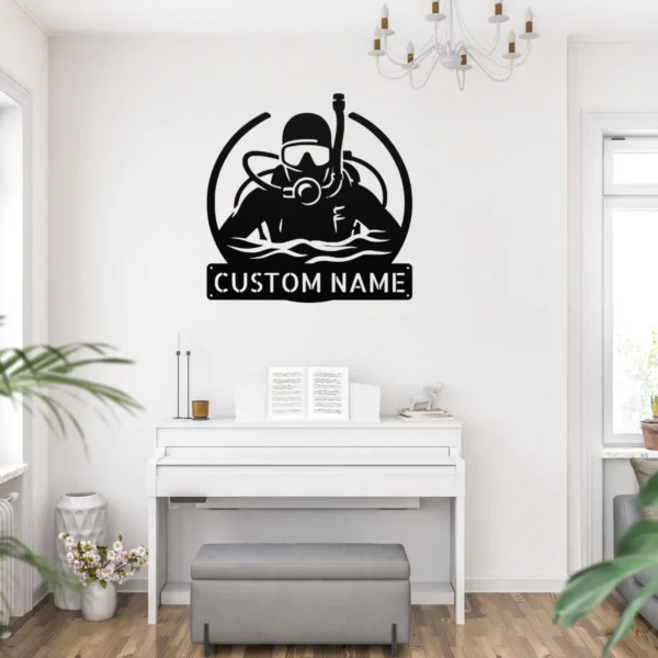 Personalized Scuba Diver Metal Sign Underwater Art Decor Personalized scuba diver metal sign in 16 gauge steel for underwater wall decor, custom ocean plaque for divers, beach home and gift art.