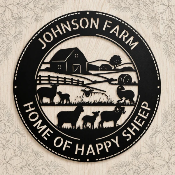 Personalized Sheep Farm Metal Sign Custom Ranch Name Art Personalized sheep farm metal sign in 16 gauge steel for rustic ranch wall decor, custom farm name plaque for barn, farmhouse and gift art.