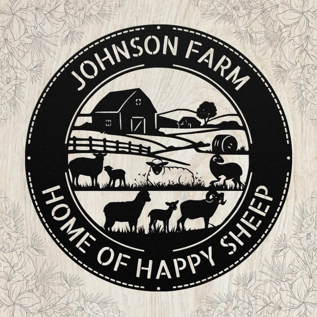 Personalized sheep farm metal sign in 16 gauge steel for rustic ranch wall decor, custom farm name plaque for barn, farmhouse and gift art.