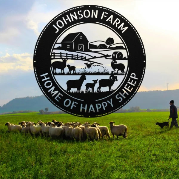 Personalized Sheep Farm Metal Sign Custom Ranch Name Art Personalized sheep farm metal sign in 16 gauge steel for rustic ranch wall decor, custom farm name plaque for barn, farmhouse and gift art.