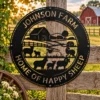 Personalized sheep farm metal sign in 16 gauge steel for rustic ranch wall decor, custom farm name plaque for barn, farmhouse and gift art.
