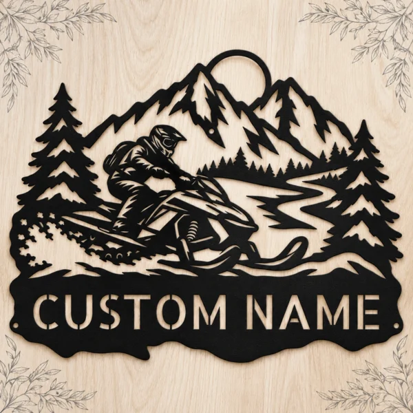 Personalized Snowmobile Metal Sign Winter Wall Art Decor Personalized snowmobile metal sign in 16 gauge steel for winter wall decor, custom rider plaque for cabin, garage and snowmobile gift art.