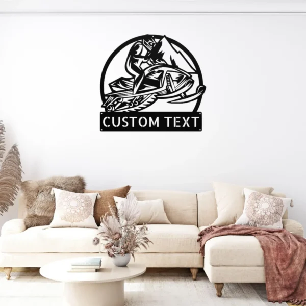 Personalized Snowmobile Metal Sign Winter Wall Art Decor Personalized snowmobile metal sign in 16 gauge steel for winter wall decor, custom rider plaque for cabin, garage and snowmobile gift art.