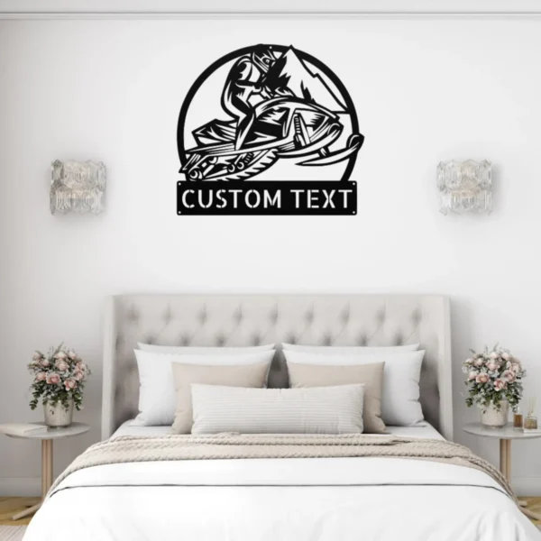 Personalized Snowmobile Metal Sign Winter Wall Art Decor Personalized snowmobile metal sign in 16 gauge steel for winter wall decor, custom rider plaque for cabin, garage and snowmobile gift art.