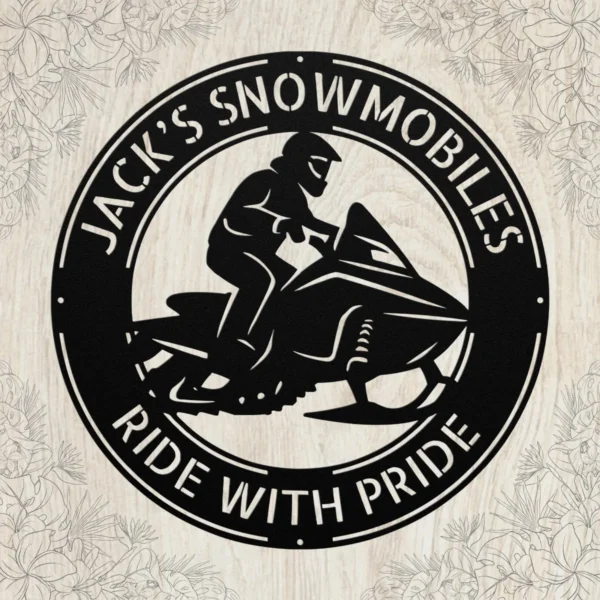 Personalized snowmobiling metal art sign in 16 gauge steel for winter wall decor, custom rider plaque for cabin, garage and adventure gift art.