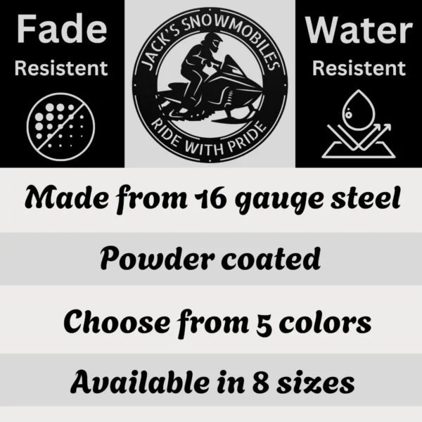 Personalized Snowmobiling Metal Art Sign Winter Sports Wall Decor Personalized snowmobiling metal art sign in 16 gauge steel for winter wall decor, custom rider plaque for cabin, garage and adventure gift art.