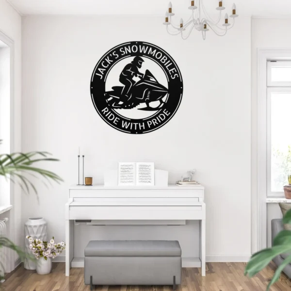 Personalized Snowmobiling Metal Art Sign Winter Sports Wall Decor Personalized snowmobiling metal art sign in 16 gauge steel for winter wall decor, custom rider plaque for cabin, garage and adventure gift art.