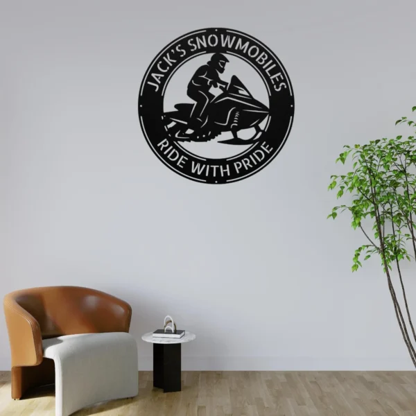 Personalized Snowmobiling Metal Art Sign Winter Sports Wall Decor Personalized snowmobiling metal art sign in 16 gauge steel for winter wall decor, custom rider plaque for cabin, garage and adventure gift art.