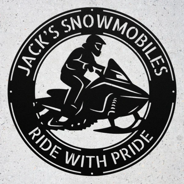 Personalized Snowmobiling Metal Art Sign Winter Sports Wall Decor Personalized snowmobiling metal art sign in 16 gauge steel for winter wall decor, custom rider plaque for cabin, garage and adventure gift art.