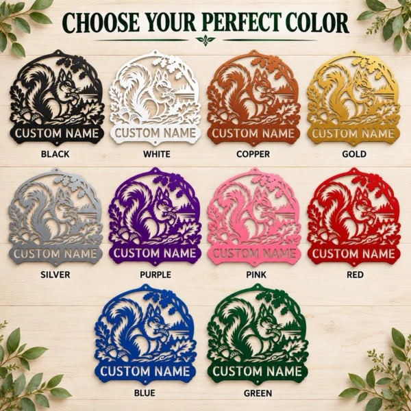 Personalized Squirrels Metal Sign Custom Nature Art Decor Personalized squirrels metal sign in 16 gauge steel for garden wall decor, custom wildlife plaque for outdoor home, nature lover gift art.