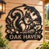 Personalized Squirrels Metal Sign Custom Nature Art Decor Personalized squirrels metal sign in 16 gauge steel for garden wall decor, custom wildlife plaque for outdoor home, nature lover gift art.
