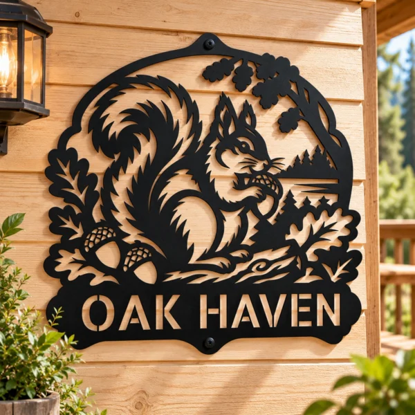 Personalized Squirrels Metal Sign Custom Nature Art Decor Personalized squirrels metal sign in 16 gauge steel for garden wall decor, custom wildlife plaque for outdoor home, nature lover gift art.