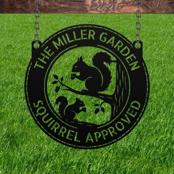 Personalized Squirrels Metal Sign Custom Nature Art Decor Personalized squirrels metal sign in 16 gauge steel for garden wall decor, custom wildlife plaque for outdoor home, nature lover gift art.