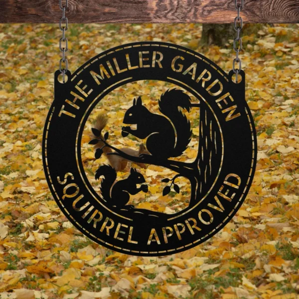 Personalized Squirrels Metal Sign Custom Nature Art Decor Personalized squirrels metal sign in 16 gauge steel for garden wall decor, custom wildlife plaque for outdoor home, nature lover gift art.