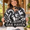 Personalized Squirrels Metal Sign Custom Nature Art Decor Personalized squirrels metal sign in 16 gauge steel for garden wall decor, custom wildlife plaque for outdoor home, nature lover gift art.