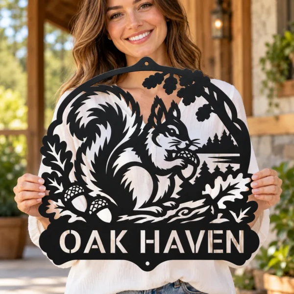 Personalized Squirrels Metal Sign Custom Nature Art Decor Personalized squirrels metal sign in 16 gauge steel for garden wall decor, custom wildlife plaque for outdoor home, nature lover gift art.