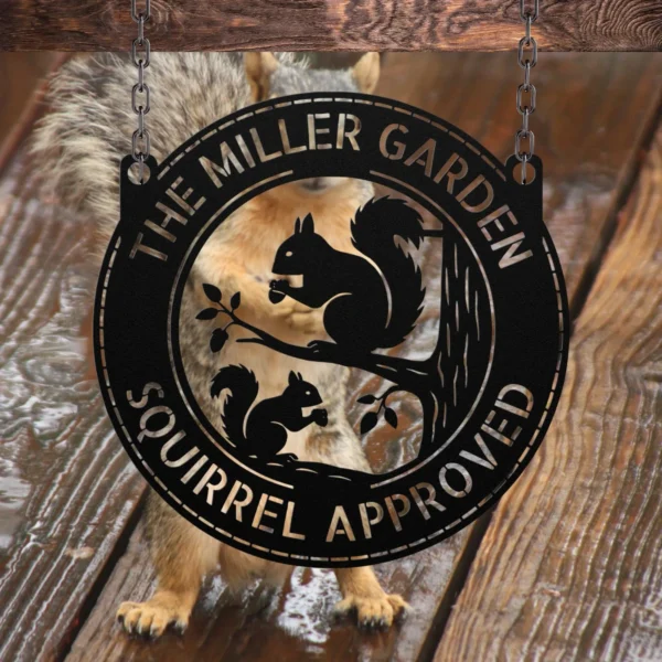 Personalized Squirrels Metal Sign Custom Nature Art Decor Personalized squirrels metal sign in 16 gauge steel for garden wall decor, custom wildlife plaque for outdoor home, nature lover gift art.