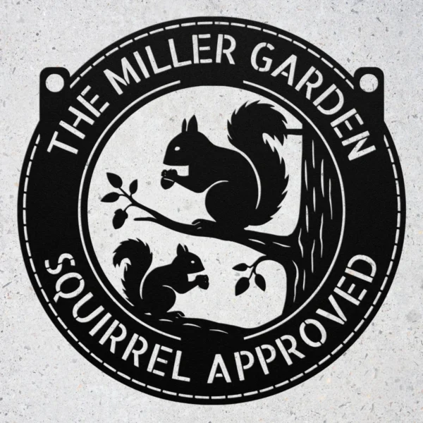 Personalized Squirrels Metal Sign Custom Nature Art Decor Personalized squirrels metal sign in 16 gauge steel for garden wall decor, custom wildlife plaque for outdoor home, nature lover gift art.