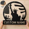 Personalized Statue of Liberty metal sign in 16 gauge steel for patriotic wall decor, custom name plaque for home, office and freedom gift art.