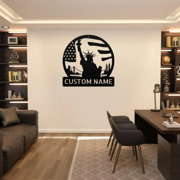 Personalized Statue Of Liberty Metal Sign Custom Patriotic Art Decor Personalized Statue of Liberty metal sign in 16 gauge steel for patriotic wall decor, custom name plaque for home, office and freedom gift art.