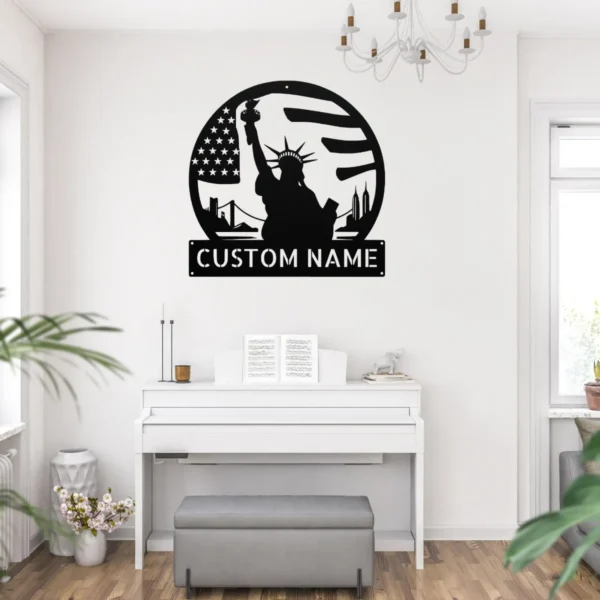 Personalized Statue Of Liberty Metal Sign Custom Patriotic Art Decor Personalized Statue of Liberty metal sign in 16 gauge steel for patriotic wall decor, custom name plaque for home, office and freedom gift art.
