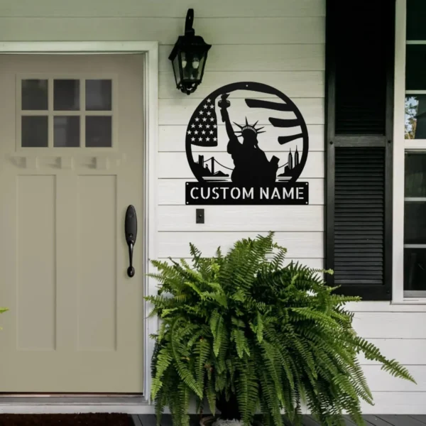 Personalized Statue Of Liberty Metal Sign Custom Patriotic Art Decor Personalized Statue of Liberty metal sign in 16 gauge steel for patriotic wall decor, custom name plaque for home, office and freedom gift art.