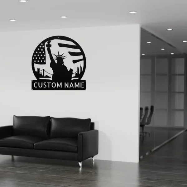Personalized Statue Of Liberty Metal Sign Custom Patriotic Art Decor Personalized Statue of Liberty metal sign in 16 gauge steel for patriotic wall decor, custom name plaque for home, office and freedom gift art.