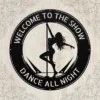 Personalized Stripper Metal Sign Custom Bar Decor A custom black laser-cut metal wall sign featuring a sleek exotic dancer silhouette with personalized text engraved smoothly along the upper border.