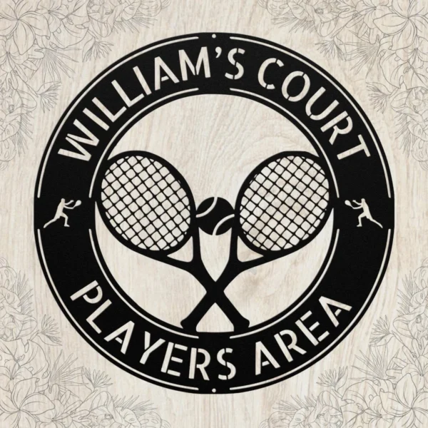 Personalized Tennis Racket Metal Sign Laser Cut Sports Art Decor Personalized tennis racket metal sign in 16 gauge steel for sports wall decor, custom tennis plaque for players, gym, club and gift art.