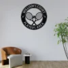 Personalized tennis racket metal sign in 16 gauge steel for sports wall decor, custom tennis plaque for players, gym, club and gift art.