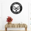 Personalized tennis racket metal sign in 16 gauge steel for sports wall decor, custom tennis plaque for players, gym, club and gift art.