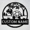 Personalized tortoise metal sign in 16 gauge steel for turtle wall decor, custom animal plaque for home, garden, and tortoise lover gift art.