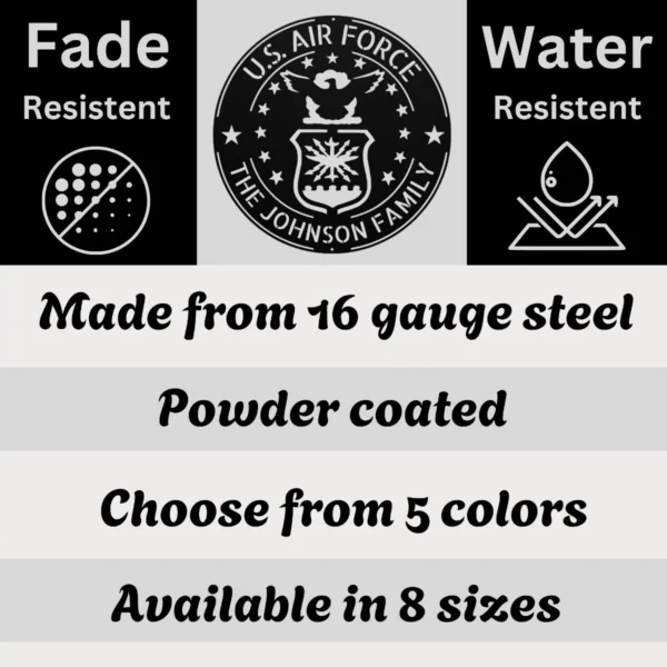 Personalized Us Air Force Metal Sign Custom Military Wall Decor Personalized US Air Force metal sign in 16 gauge steel for military wall decor, custom veteran plaque and patriotic home or office gift.