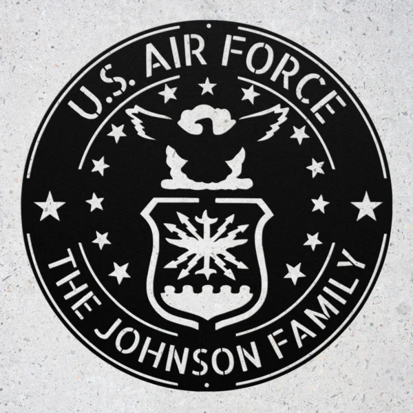 Personalized Us Air Force Metal Sign Custom Military Wall Decor Personalized US Air Force metal sign in 16 gauge steel for military wall decor, custom veteran plaque and patriotic home or office gift.