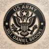 Personalized US Army metal sign in 16 gauge steel for military wall decor, custom veteran tribute plaque and patriotic home or office gift.