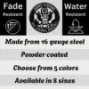 Personalized US Army metal sign in 16 gauge steel for military wall decor, custom veteran tribute plaque and patriotic home or office gift.