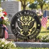 Personalized US Army metal sign in 16 gauge steel for military wall decor, custom veteran tribute plaque and patriotic home or office gift.