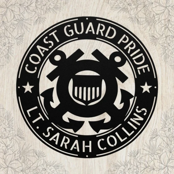 Personalized Us Coast Guard Metal Sign Custom Maritime Wall Decor Personalized US Coast Guard metal sign in 16 gauge steel for maritime wall decor, custom veteran plaque and patriotic home or office gift.
