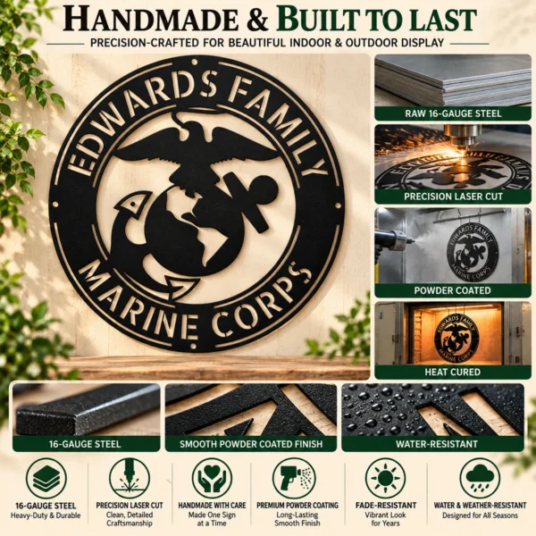 Honor service and sacrifice with a Personalized US Marine Corps Metal Sign for veterans and Marines. A custom wall decor tribute to pride and respect military.