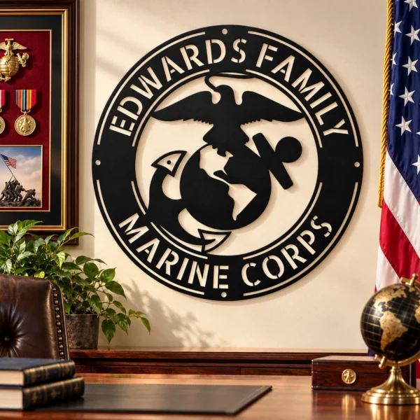 Honor service and sacrifice with a Personalized US Marine Corps Metal Sign for veterans and Marines. A custom wall decor tribute to pride and respect military.