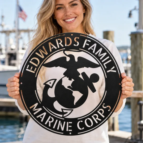 Honor service and sacrifice with a Personalized US Marine Corps Metal Sign for veterans and Marines. A custom wall decor tribute to pride and respect military.