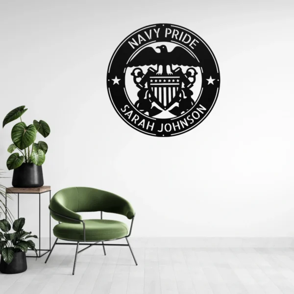 Personalized Us Navy Metal Sign Custom Military Wall Decor Personalized US Navy metal sign in 16 gauge steel for military wall decor, custom sailor plaque and patriotic home or office gift.