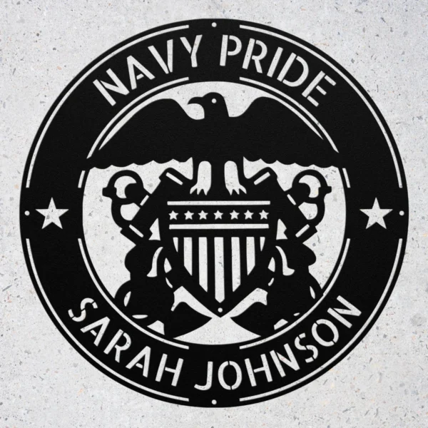 Personalized Us Navy Metal Sign Custom Military Wall Decor Personalized US Navy metal sign in 16 gauge steel for military wall decor, custom sailor plaque and patriotic home or office gift.