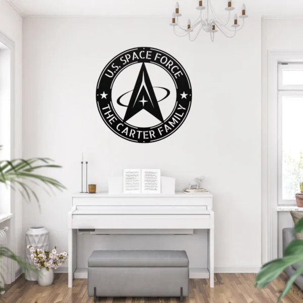 Personalized Us Space Force Metal Sign Custom Emblem Wall Decor Personalized US Space Force metal sign in 16 gauge steel for military wall decor, custom emblem plaque and patriotic home or office gift.